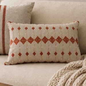 Rust Embroidered Linen Pillow Cover 18X18 Inches
