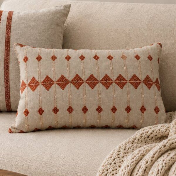 Rust Embroidered Linen Pillow Cover 18X18 Inches